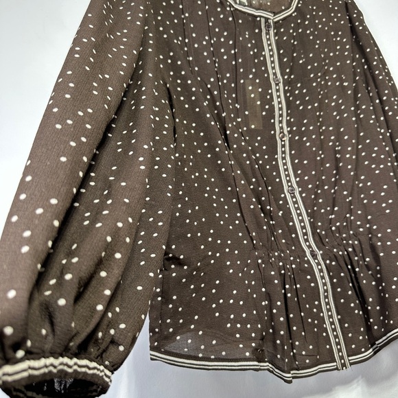 Max Studio | Sheer Polka Dot Blouse | Brown Polka Dot Top Size M - Picture 8 of 8